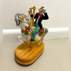 Vintage Breckenridge Design Porcelain Clown on Carousel Horse Music Box